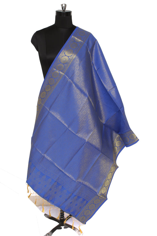 Blue Banarasi Dupatta Indian Art Silk Woven Zari Brocade Long Stole Scarves