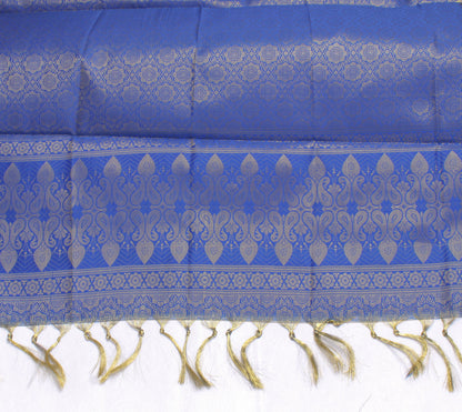 Blue Banarasi Dupatta Indian Art Silk Woven Zari Brocade Long Stole Scarves