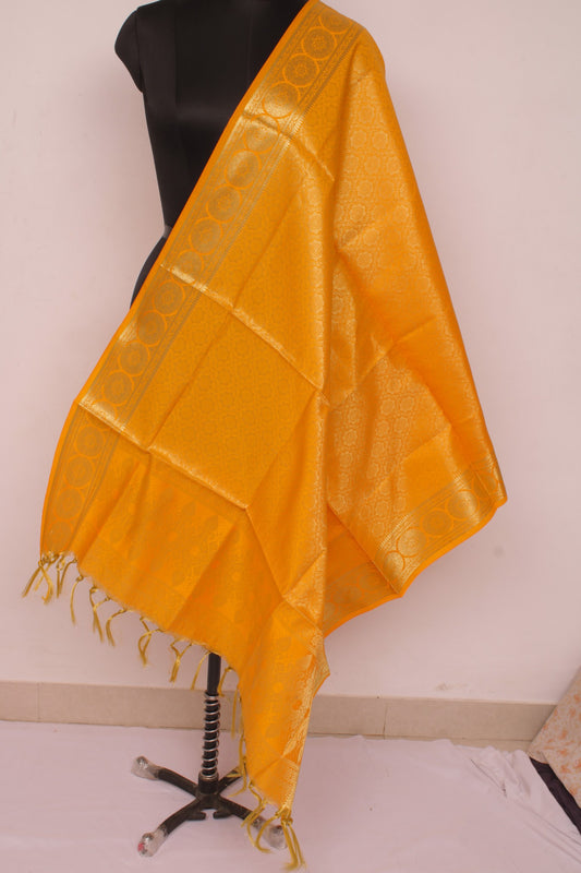 Yellow Banarasi Dupatta Indian Art Silk Woven Zari Brocade Long Stole Scarves
