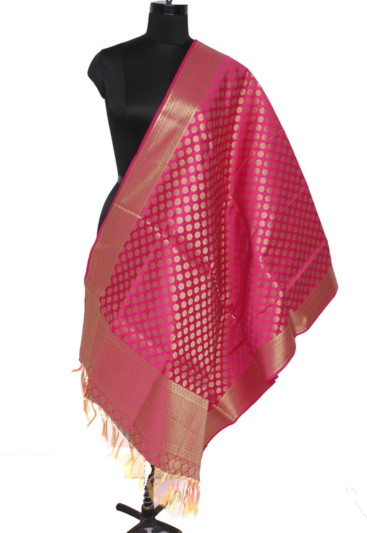 Pink Banarasi Dupatta Indian Art Silk Woven Zari Brocade Long Stole Scarves