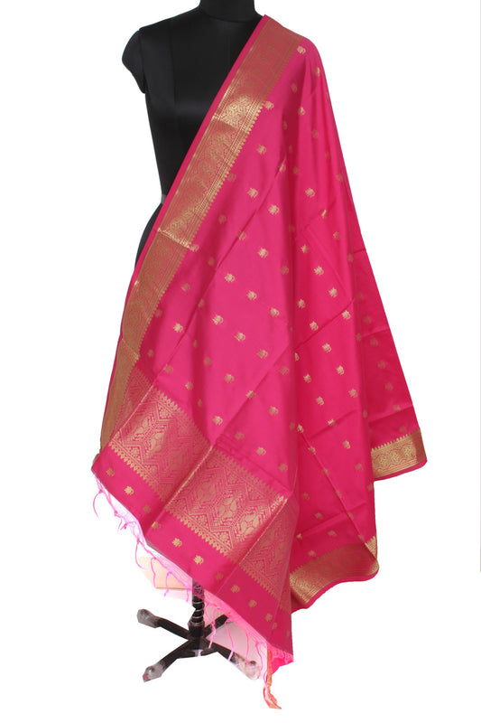Pink Banarasi Dupatta Indian Art Silk Woven Zari Brocade Long Stole Scarves