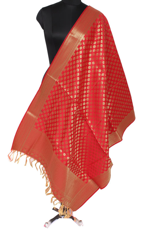 Red Banarasi Dupatta Indian Art Silk Woven Zari Brocade Long Stole Scarves