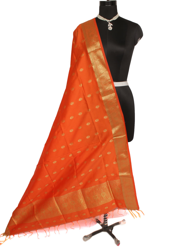 Orange Banarasi Dupatta Indian Art Silk Woven Zari Brocade Long Stole Scarves