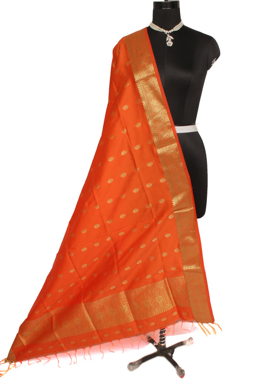Orange Banarasi Dupatta Indian Art Silk Woven Zari Brocade Long Stole Scarves
