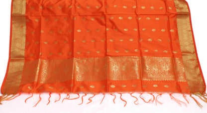 Orange Banarasi Dupatta Indian Art Silk Woven Zari Brocade Long Stole Scarves