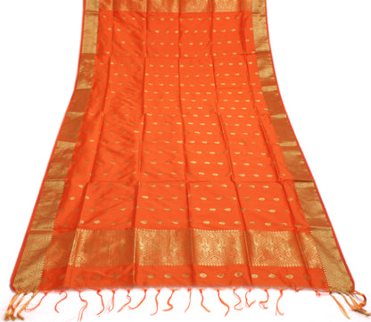 Orange Banarasi Dupatta Indian Art Silk Woven Zari Brocade Long Stole Scarves