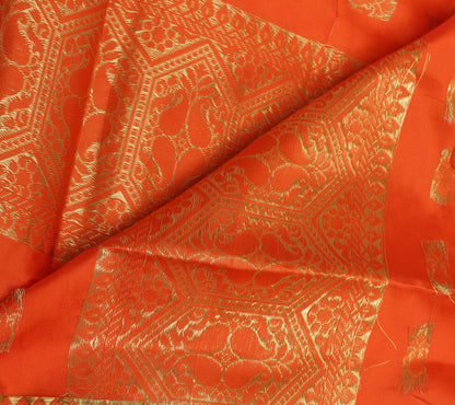 Orange Banarasi Dupatta Indian Art Silk Woven Zari Brocade Long Stole Scarves