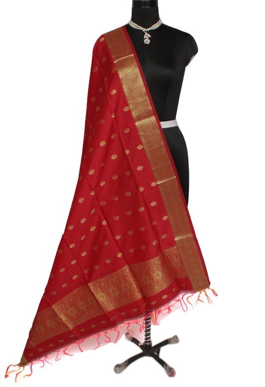 Red Banarasi Dupatta Indian Art Silk Woven Zari Brocade Long Stole Scarves Veil