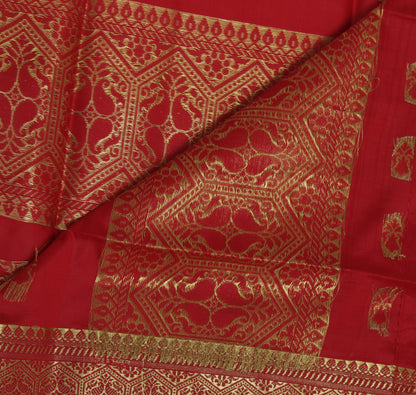 Red Banarasi Dupatta Indian Art Silk Woven Zari Brocade Long Stole Scarves Veil