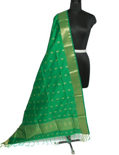 Green Banarasi Dupatta Indian Art Silk Woven Zari Brocade Long Stole Scarves