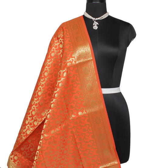 Orange Banarasi Dupatta Indian Art Silk Woven Zari Brocade Long Stole Scarves