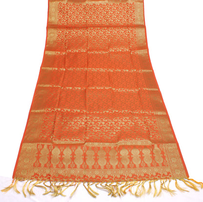 Orange Banarasi Dupatta Indian Art Silk Woven Zari Brocade Long Stole Scarves