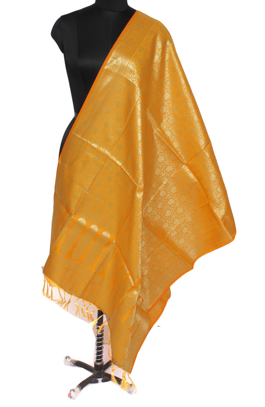 Yellow Banarasi Dupatta Indian Art Silk Woven Zari Brocade Long Stole Scarves