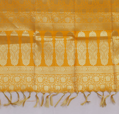 Yellow Banarasi Dupatta Indian Art Silk Woven Zari Brocade Long Stole Scarves