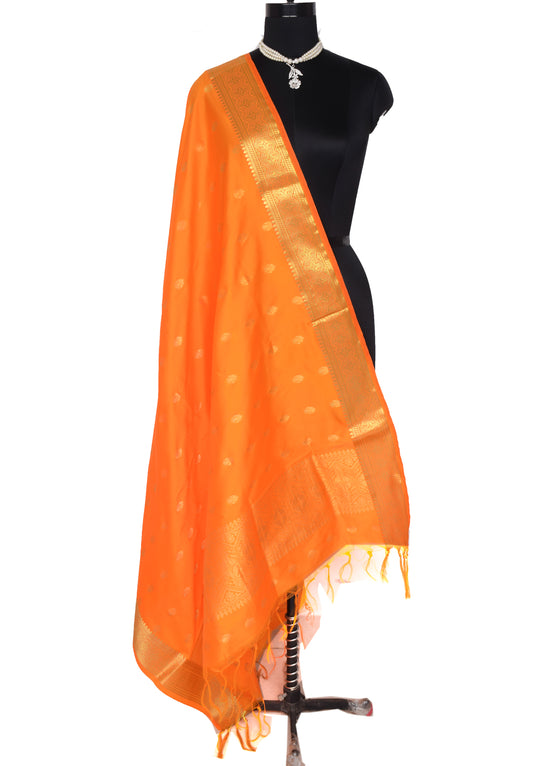 Orange Banarasi Dupatta Indian Art Silk Woven Zari Brocade Long Stole Scarves