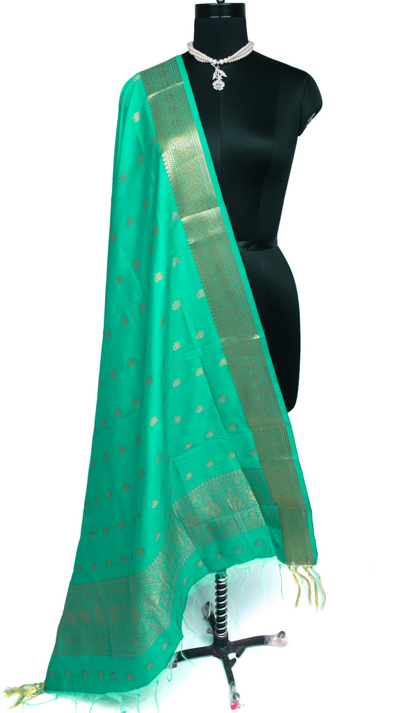 Green Banarasi Dupatta Indian Art Silk Woven Zari Brocade Long Stole Scarves