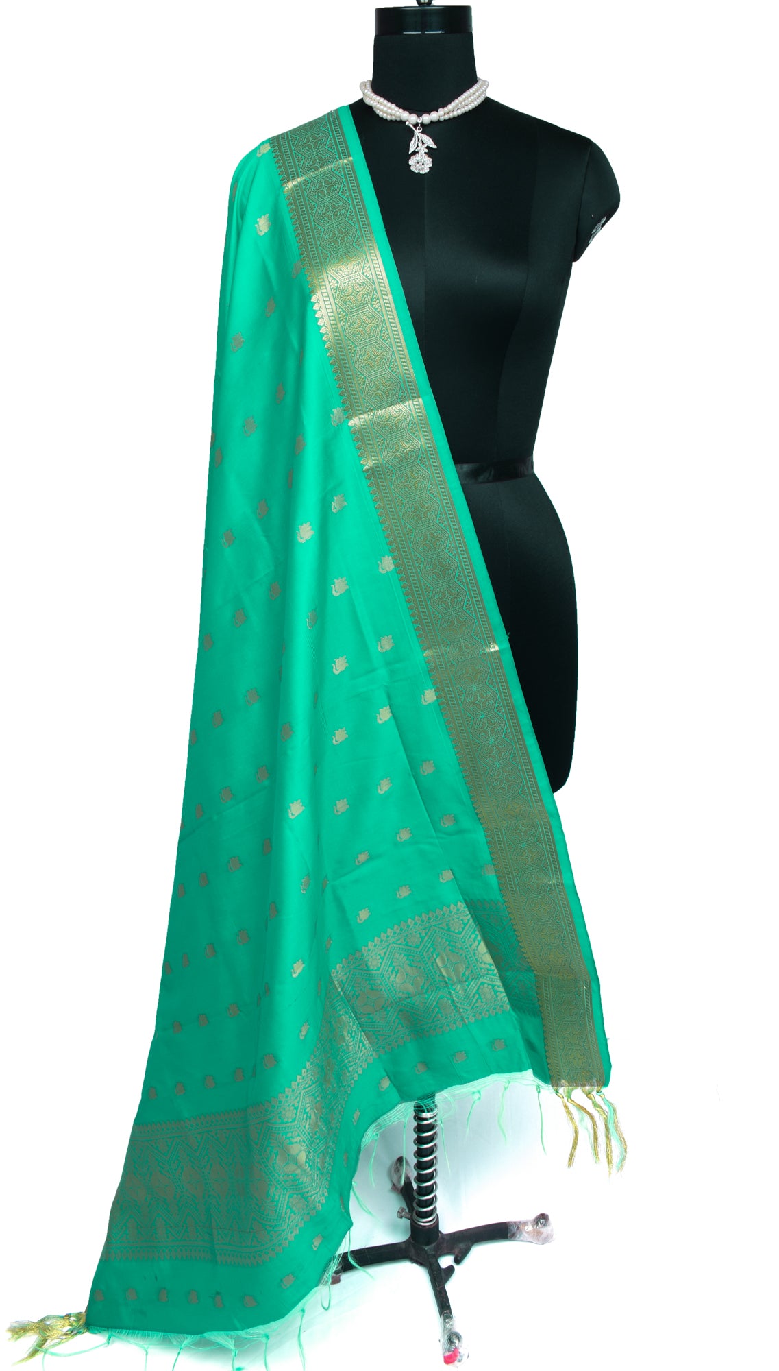 Green Banarasi Dupatta Indian Art Silk Woven Zari Brocade Long Stole Scarves
