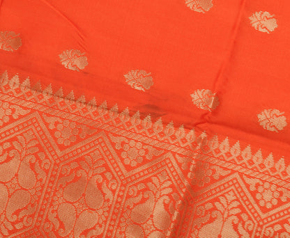 Orange Banarasi Dupatta Indian Art Silk Woven Zari Brocade Long Stole Scarves