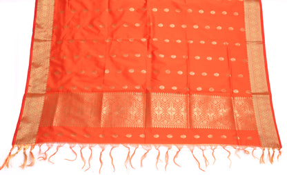 Orange Banarasi Dupatta Indian Art Silk Woven Zari Brocade Long Stole Scarves
