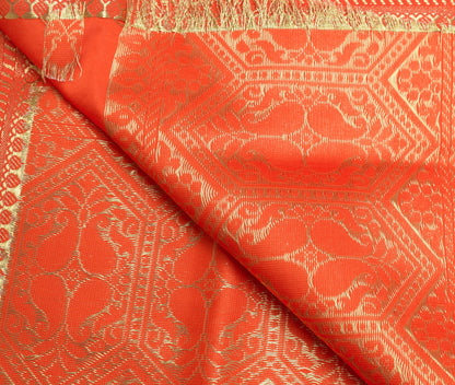 Orange Banarasi Dupatta Indian Art Silk Woven Zari Brocade Long Stole Scarves