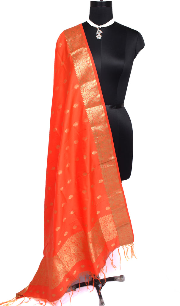 Orange Banarasi Dupatta Indian Art Silk Woven Zari Brocade Long Stole Scarves