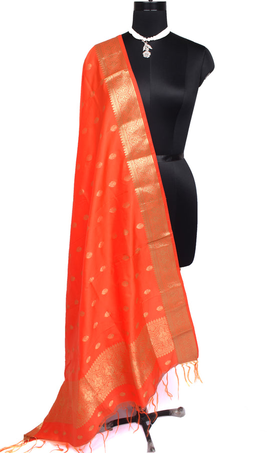 Orange Banarasi Dupatta Indian Art Silk Woven Zari Brocade Long Stole Scarves