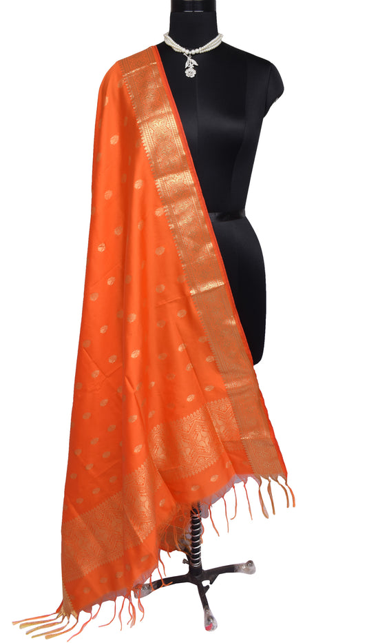 Orange Banarasi Dupatta Indian Art Silk Woven Zari Brocade Long Stole Scarves