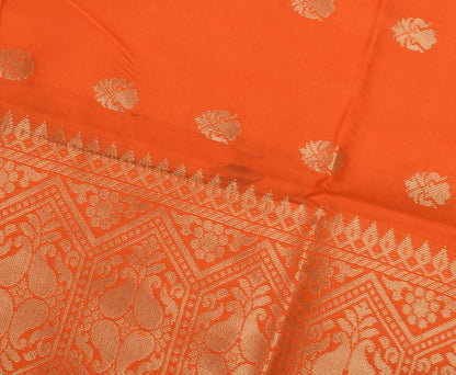 Orange Banarasi Dupatta Indian Art Silk Woven Zari Brocade Long Stole Scarves