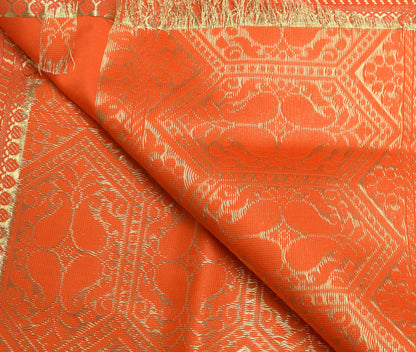 Orange Banarasi Dupatta Indian Art Silk Woven Zari Brocade Long Stole Scarves