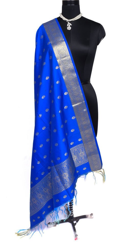 Blue Banarasi Dupatta Indian Art Silk Woven Zari Brocade Long Stole Scarves