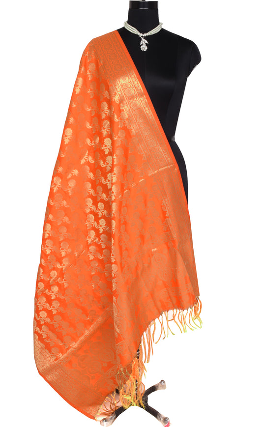 Orange Banarasi Dupatta Indian Art Silk Woven Zari Brocade Long Stole Scarves