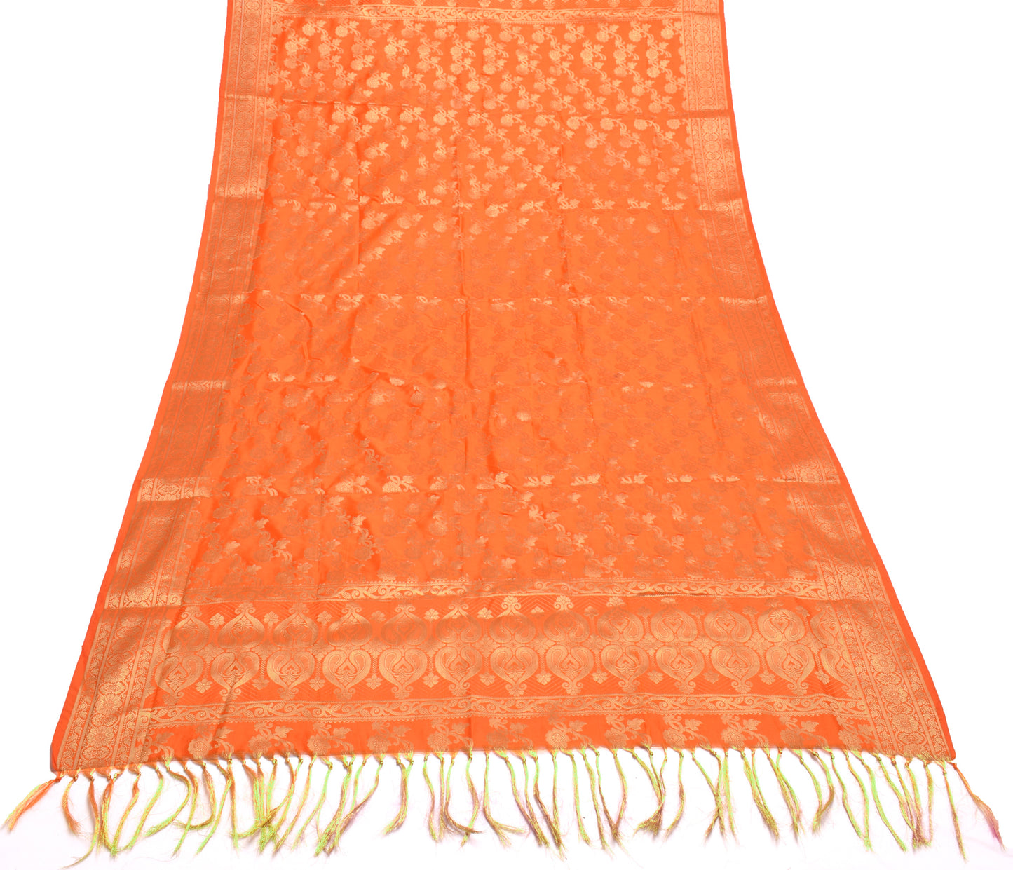 Orange Banarasi Dupatta Indian Art Silk Woven Zari Brocade Long Stole Scarves