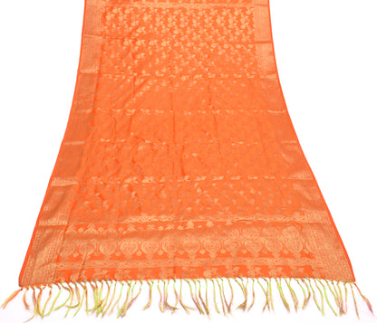 Orange Banarasi Dupatta Indian Art Silk Woven Zari Brocade Long Stole Scarves