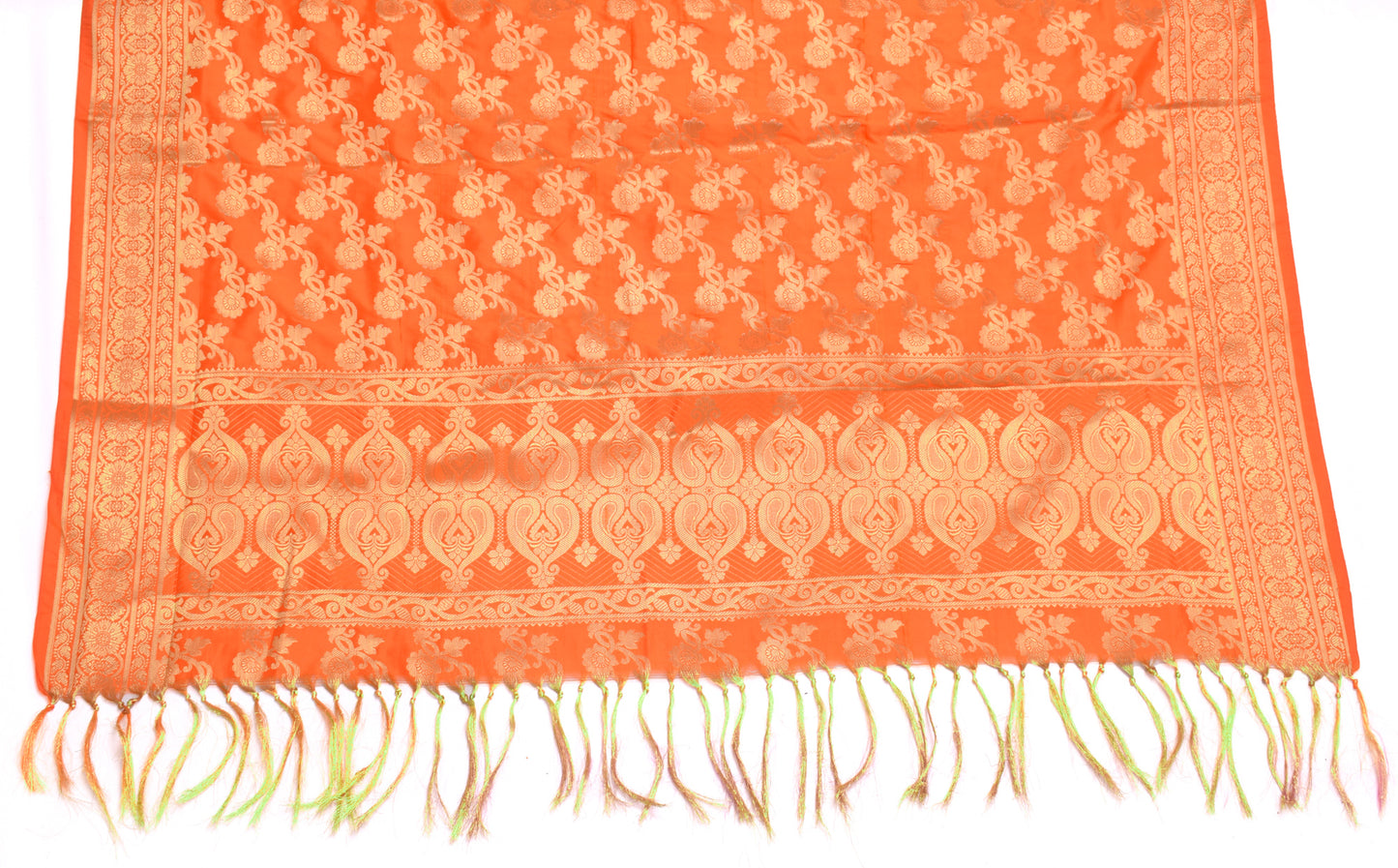 Orange Banarasi Dupatta Indian Art Silk Woven Zari Brocade Long Stole Scarves