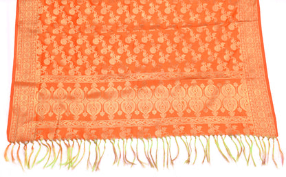 Orange Banarasi Dupatta Indian Art Silk Woven Zari Brocade Long Stole Scarves
