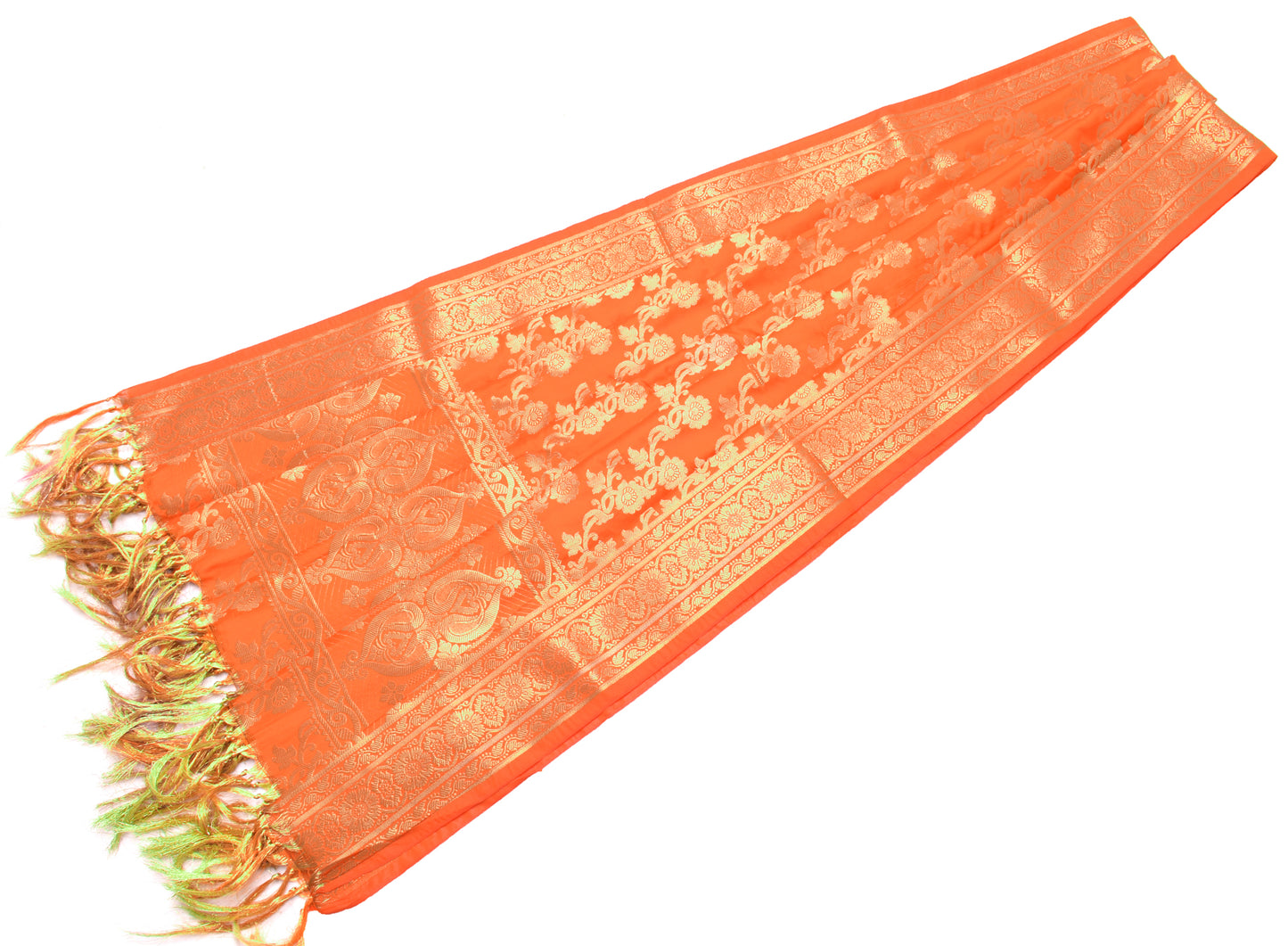 Orange Banarasi Dupatta Indian Art Silk Woven Zari Brocade Long Stole Scarves