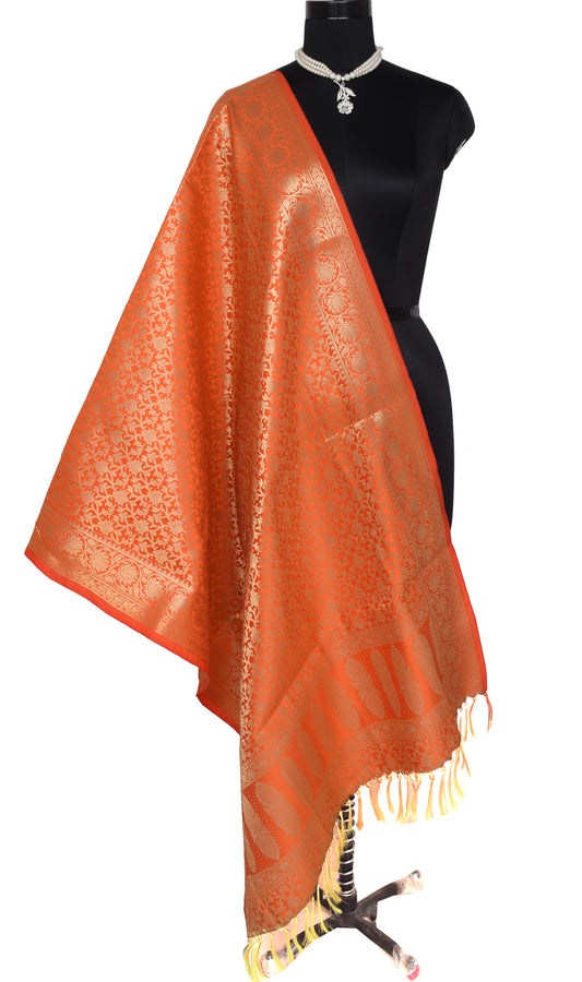 Orange Banarasi Dupatta Indian Art Silk Woven Zari Brocade Long Stole Scarves