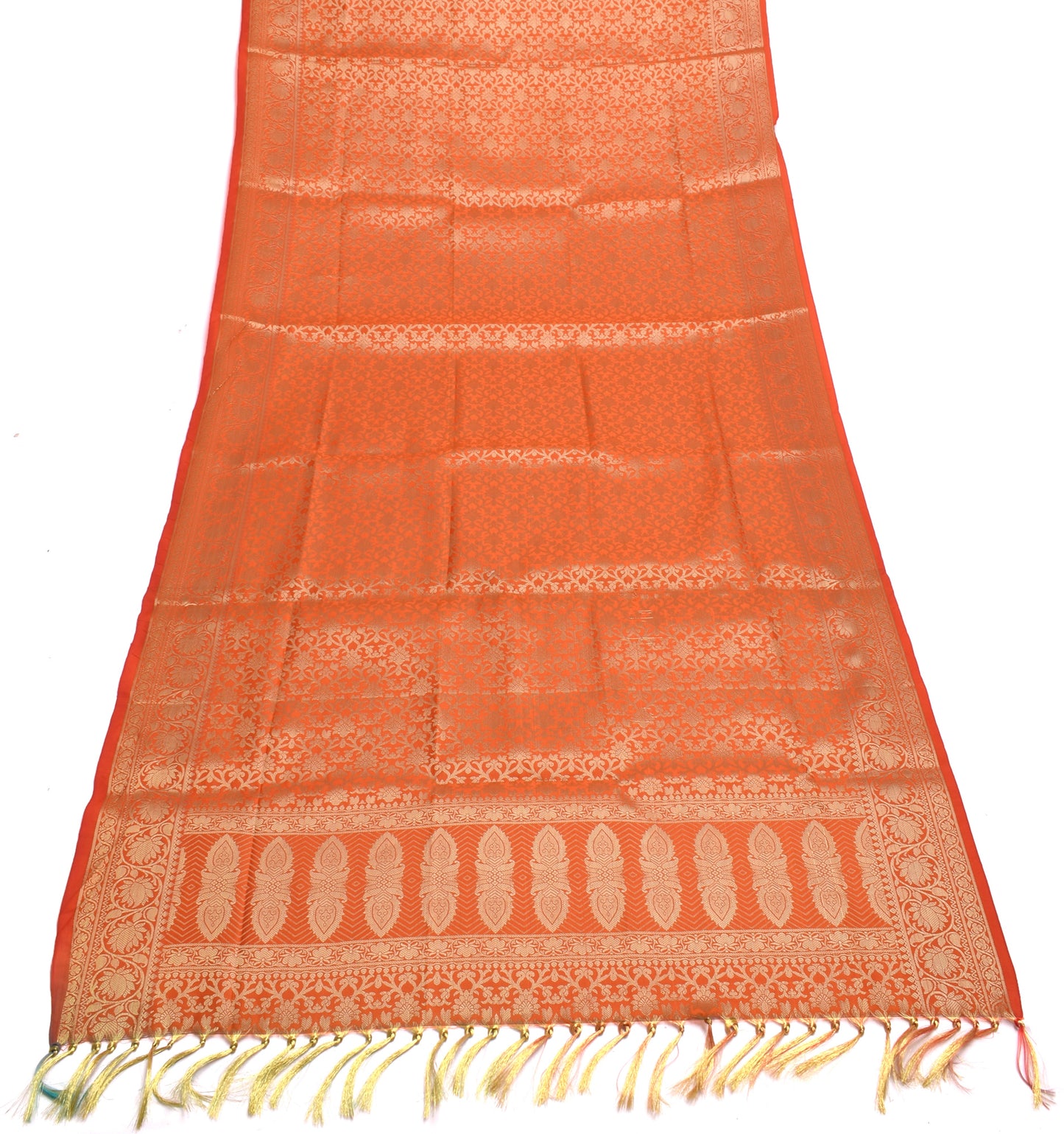 Orange Banarasi Dupatta Indian Art Silk Woven Zari Brocade Long Stole Scarves