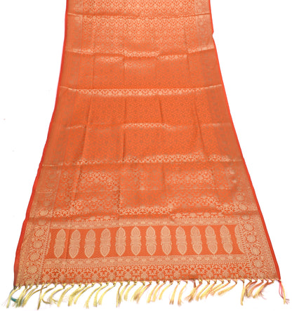 Orange Banarasi Dupatta Indian Art Silk Woven Zari Brocade Long Stole Scarves
