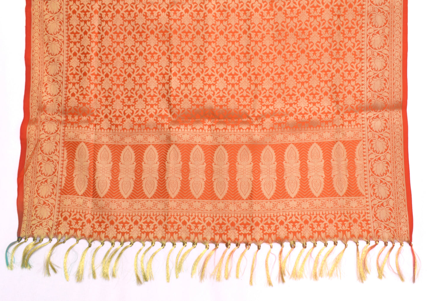Orange Banarasi Dupatta Indian Art Silk Woven Zari Brocade Long Stole Scarves