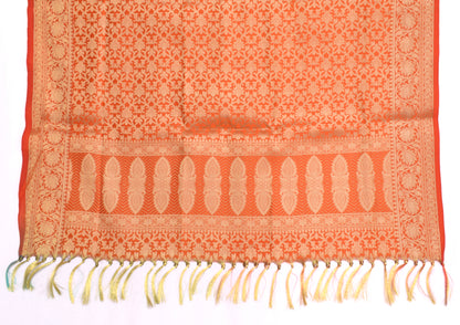Orange Banarasi Dupatta Indian Art Silk Woven Zari Brocade Long Stole Scarves