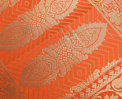 Orange Banarasi Dupatta Indian Art Silk Woven Zari Brocade Long Stole Scarves