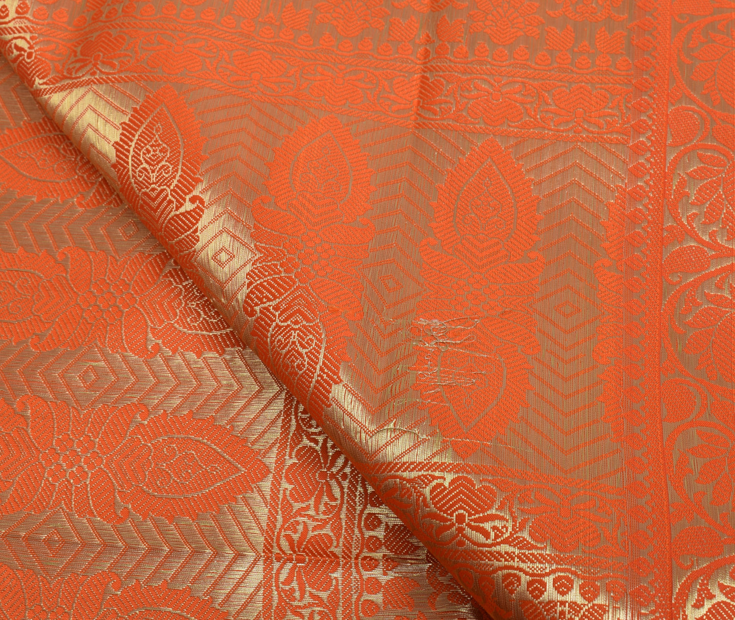 Orange Banarasi Dupatta Indian Art Silk Woven Zari Brocade Long Stole Scarves