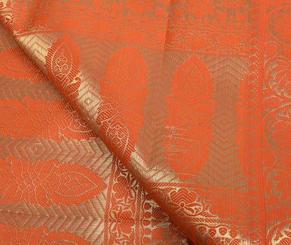 Orange Banarasi Dupatta Indian Art Silk Woven Zari Brocade Long Stole Scarves