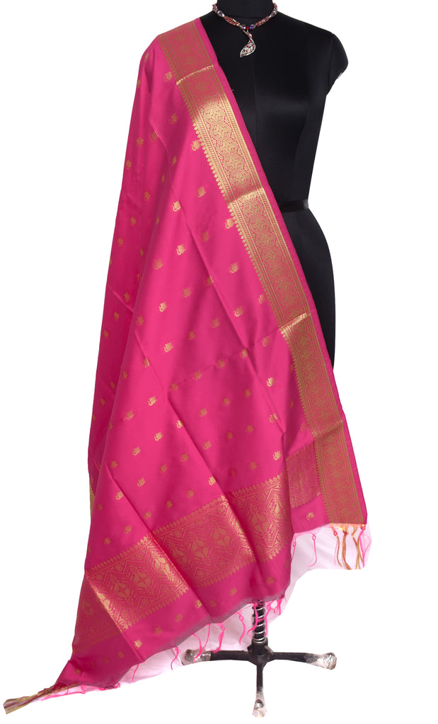 Dark Pink Banarasi Dupatta Indian Art Silk Woven Zari Brocade Long Stole Scarves