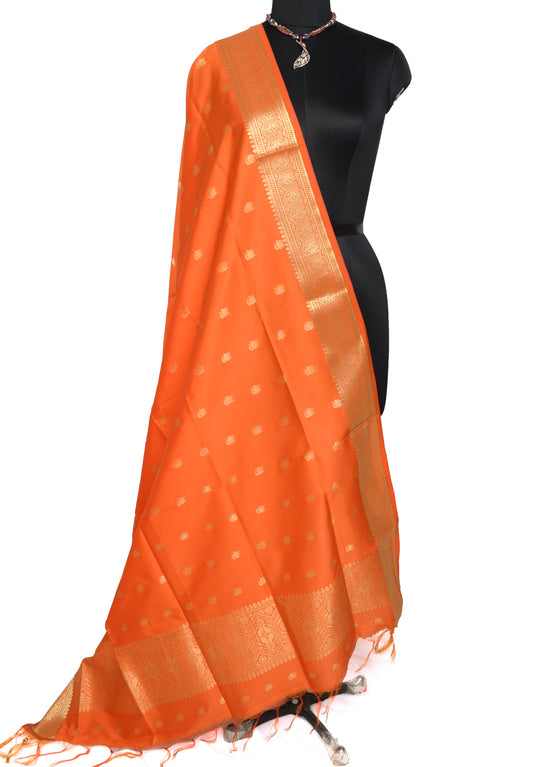 Orange Banarasi Dupatta Indian Art Silk Woven Zari Brocade Long Stole Scarves