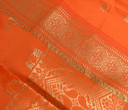 Orange Banarasi Dupatta Indian Art Silk Woven Zari Brocade Long Stole Scarves