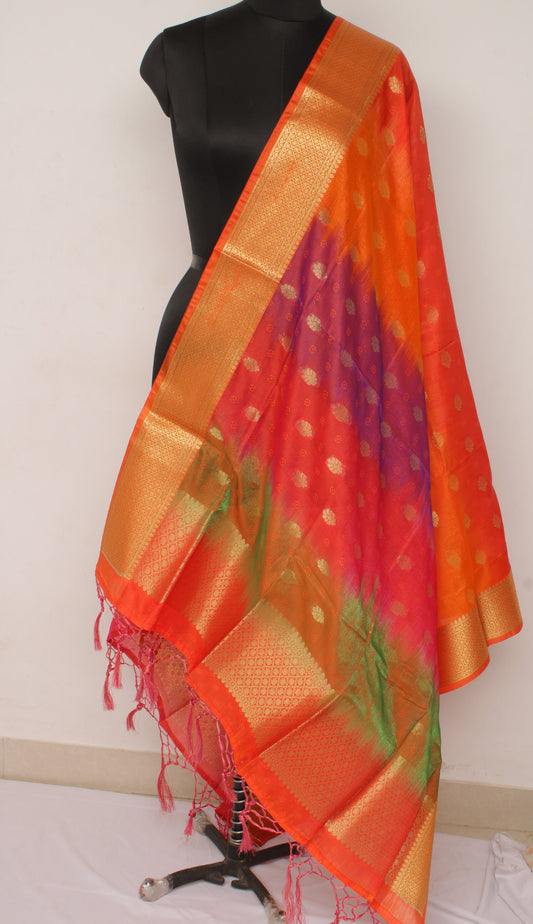 Multi-Color Banarasi Dupatta Indian Art Silk Woven Zari Brocade Long Stole Veil