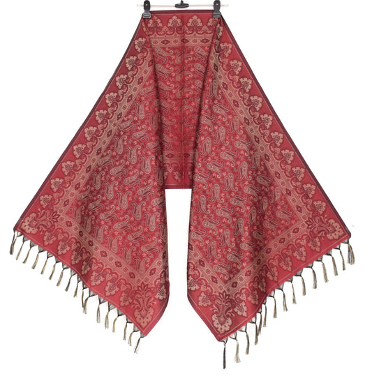 Long Stole Indian Art Silk Woven Banarasi Soft Maroon Dupatta