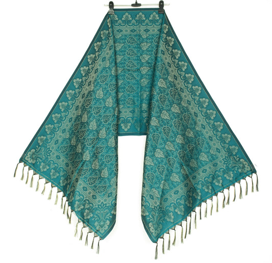 Long Stole Indian Art Silk Woven Banarasi Dupatta Teal Green